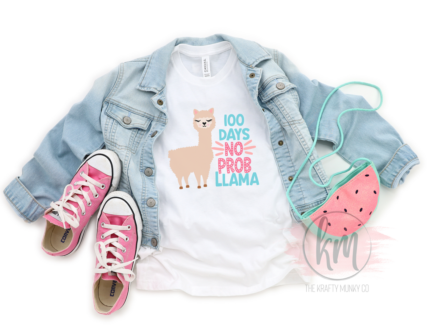 100th Day of School TShirt 100 days No Prob Llama