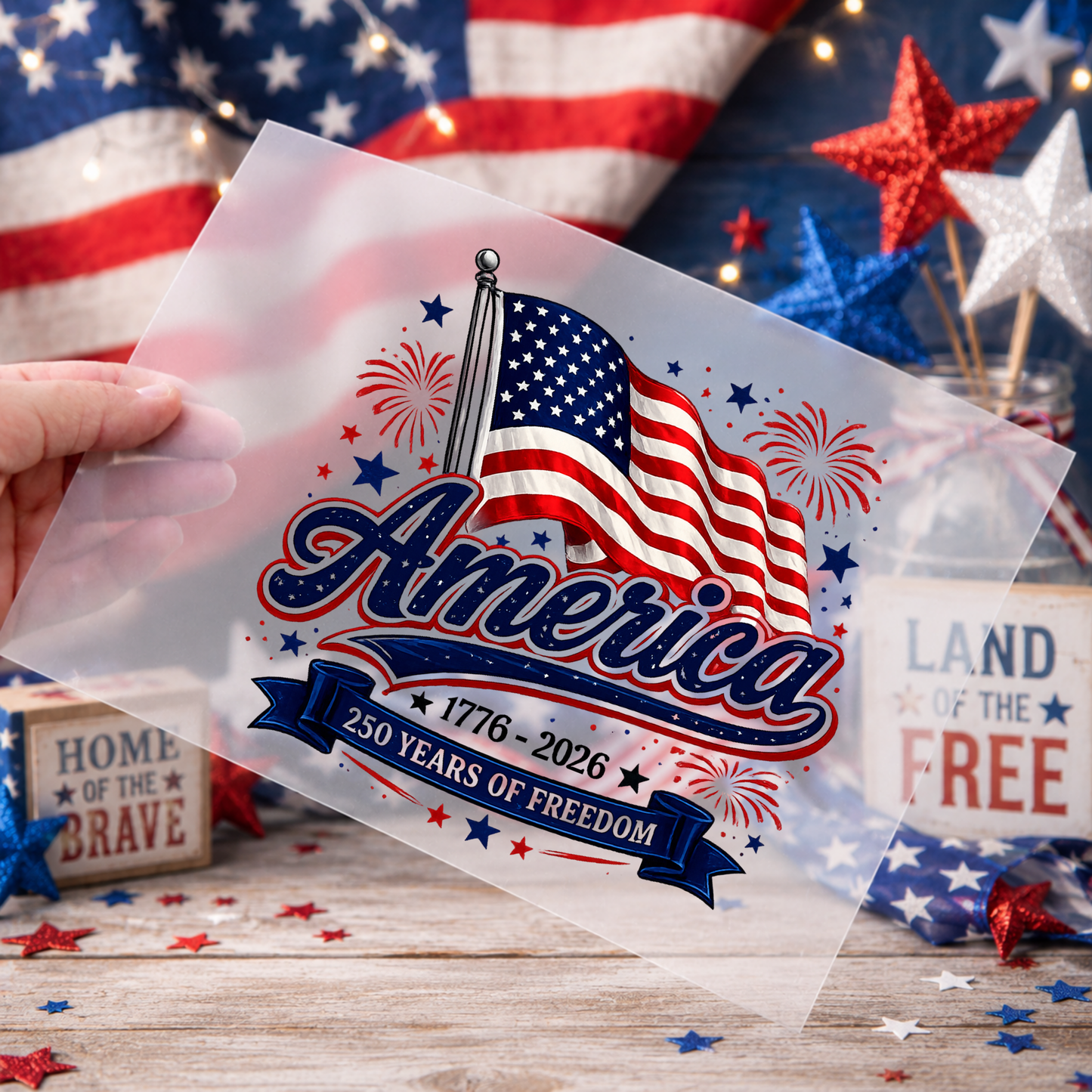 Patriotic DTF Print - America w/ fireworks