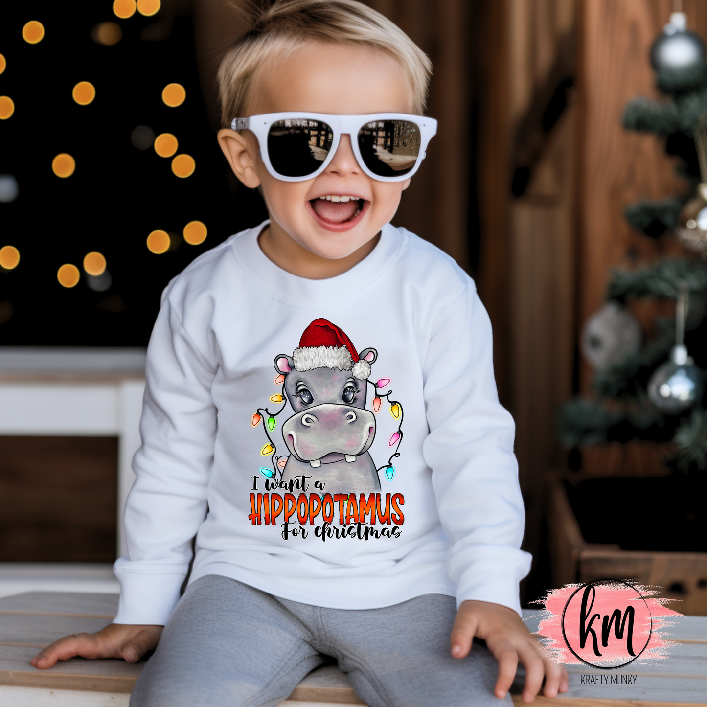 I Want a Hippo for Christmas Design, DTF Transfer