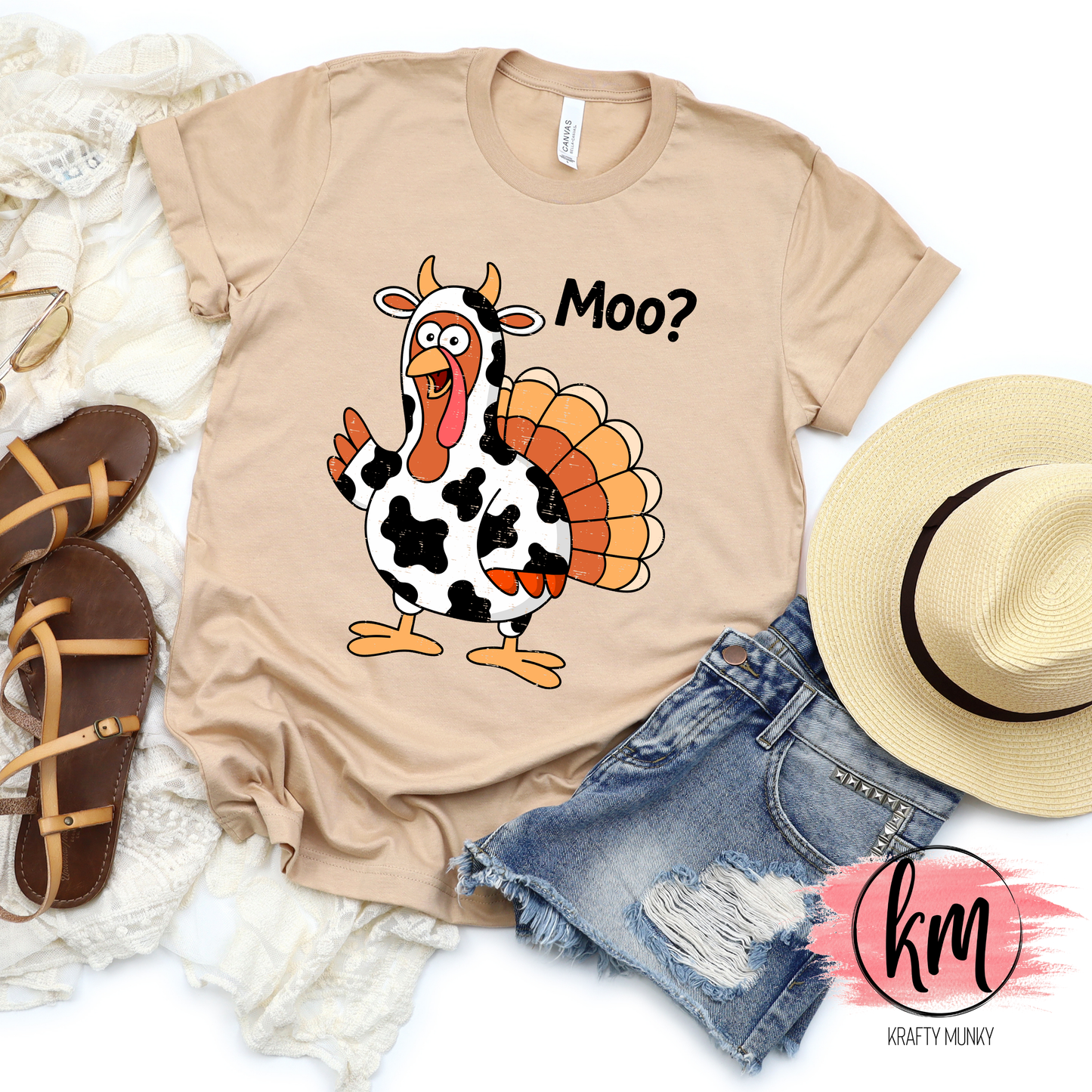 Fall DTF Print, Funny Turkey/Cow Design