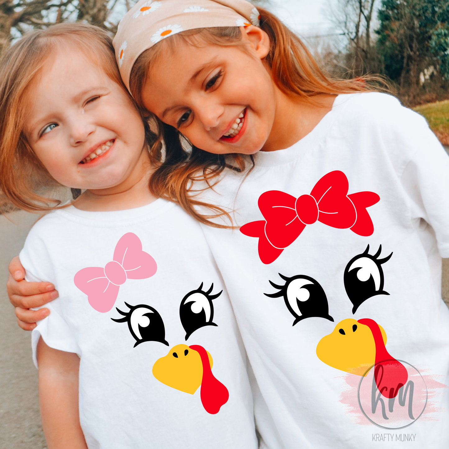 Fall DTF Print, Girl Turkey Face Red Bow