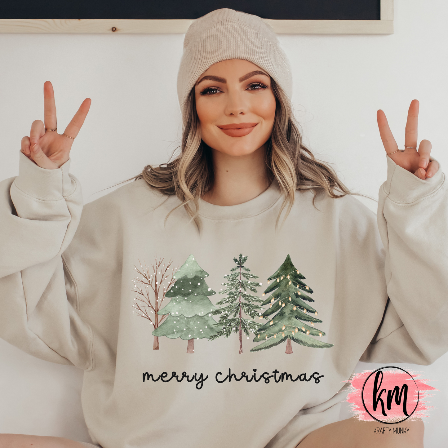 Merry Christmas with Trees Design, Christmas Design, DTF Transfer