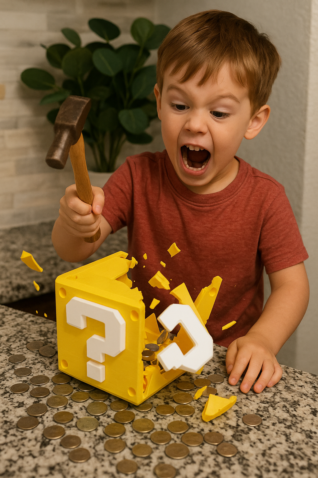 Yellow Question Mark Brick Smashable Piggy Bank – Fun Break-to-Open Savings Bank