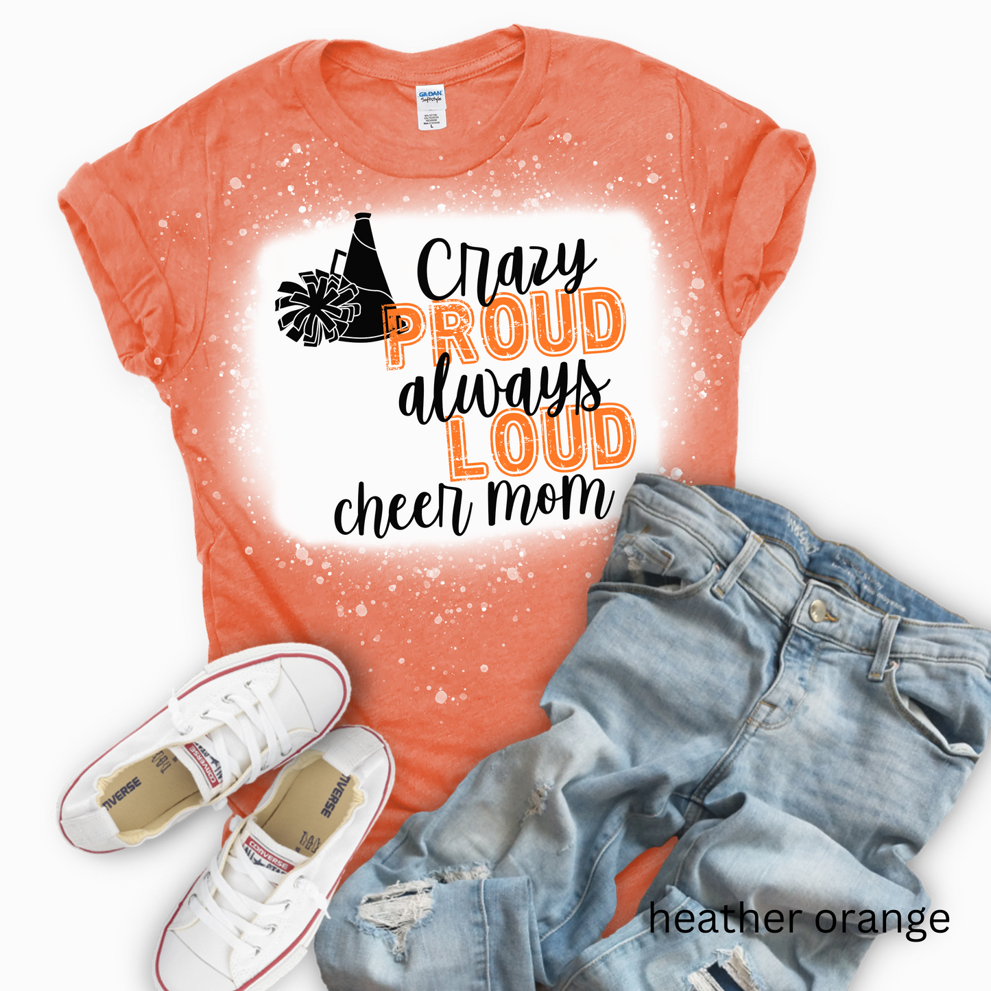 Bleached Design Orange Cheer Mom Tshirt
