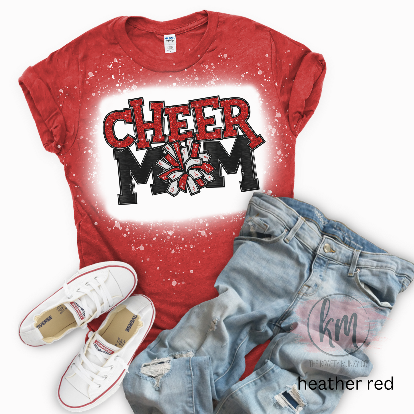 Bleached Design Red Cheer Mom Tshirt