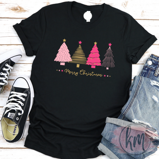 Merry Christmas T-Shirt with Trees, Festive Holiday Graphic Tee, Unisex Crewneck