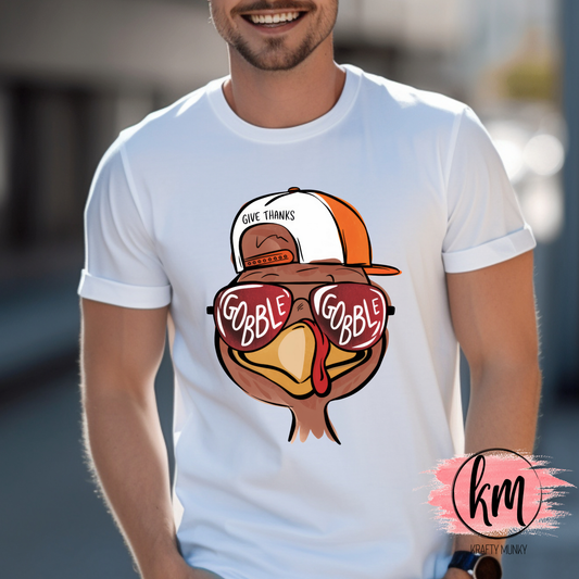 Fall DTF Print, Gobble Gobble Turkey Head with Hat