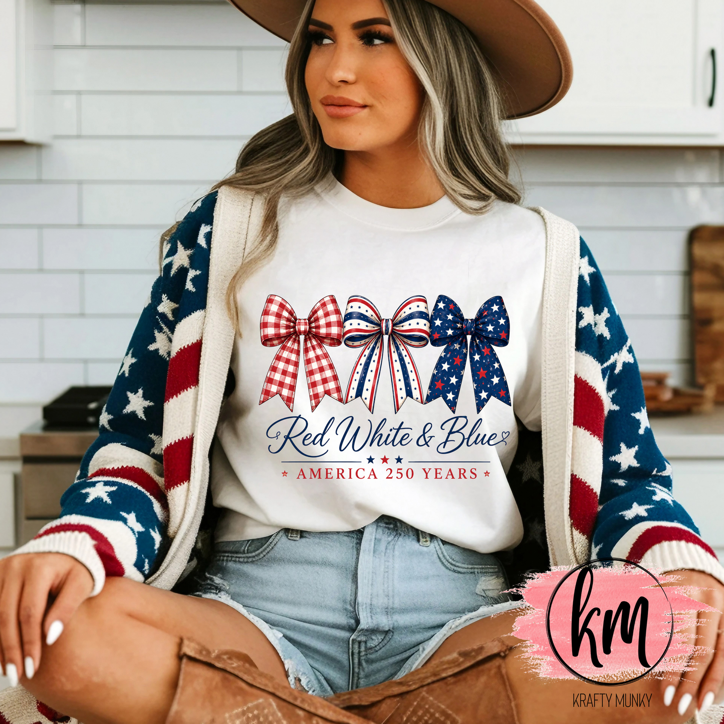 Patriotic Tshirt - Red White and Blue Bows