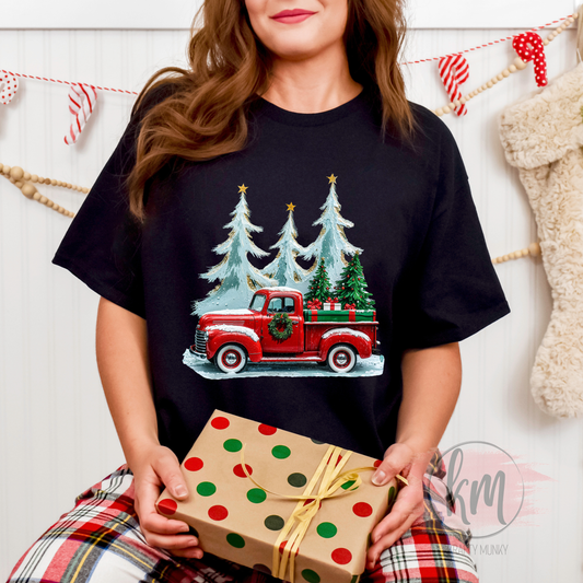 Vintage Red Truck T-Shirt – Classic Country Christmas Charm
