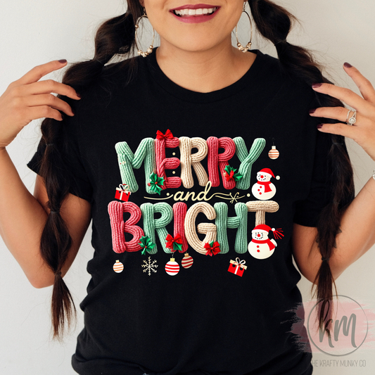 Merry & Bright 3D Faux Yarn Tshirt