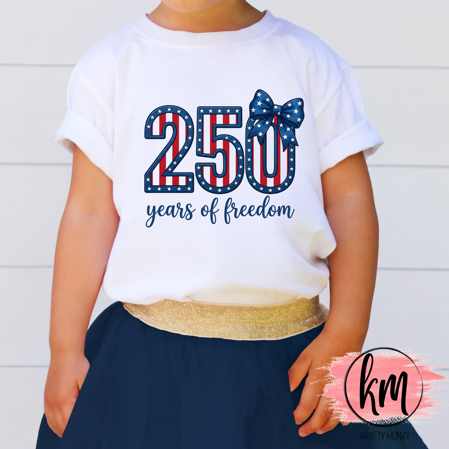 Patriotic Tshirt - 250 years of freedom with bow