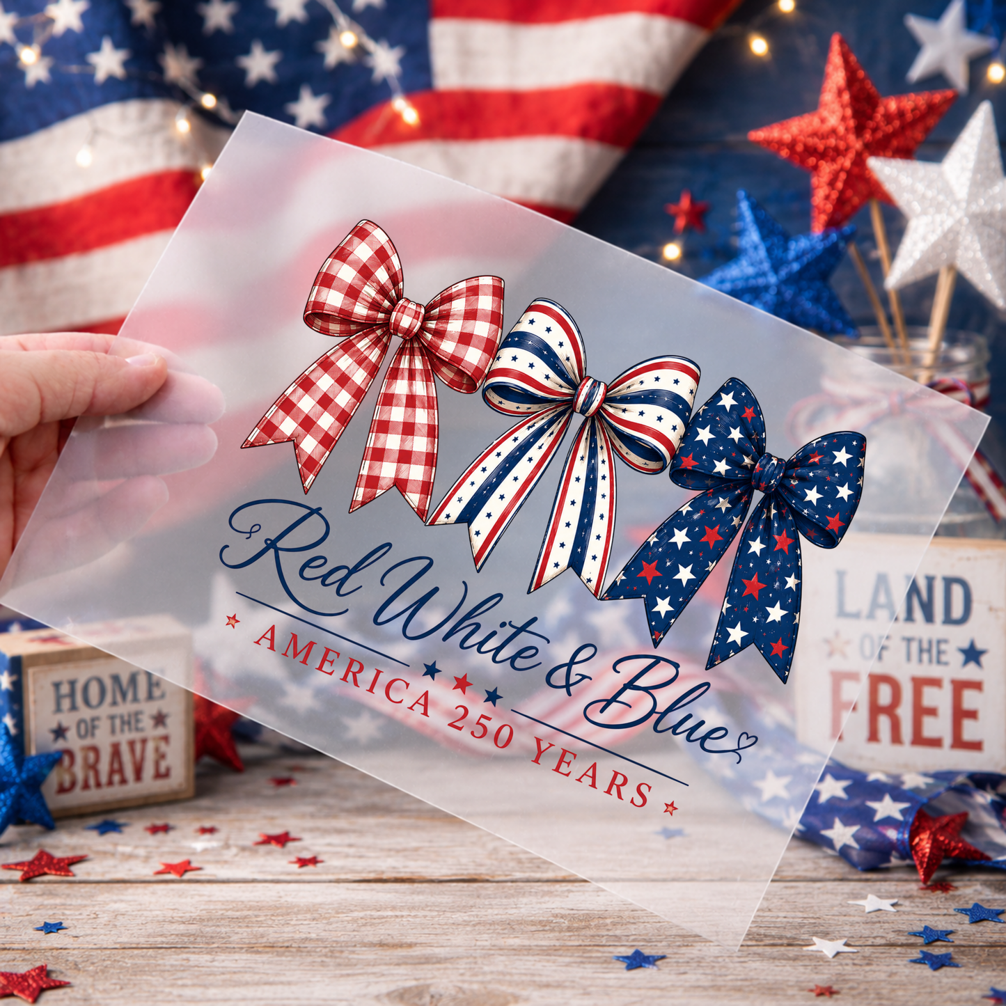 Patriotic DTF Print - Red, White & Blue Bows