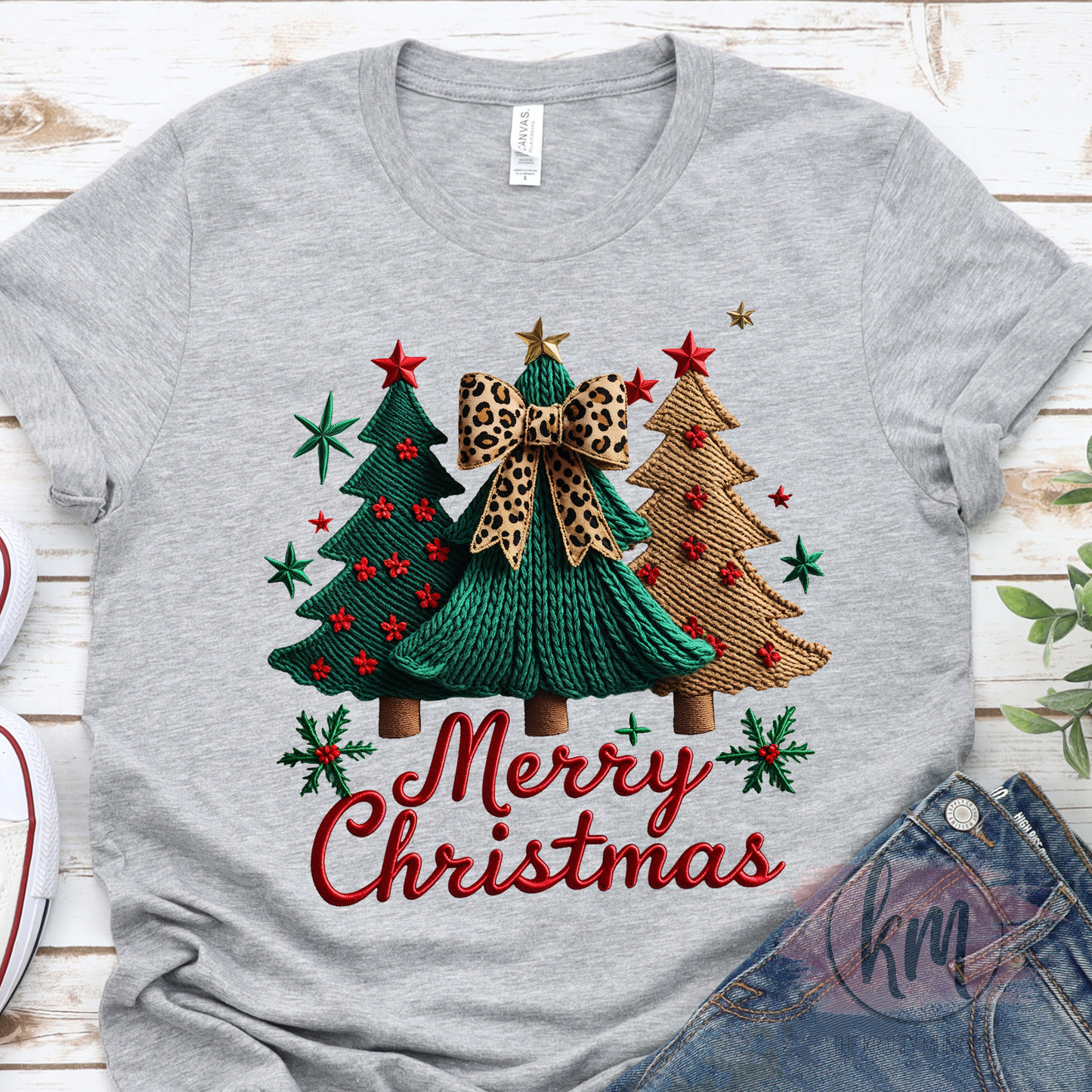 Merry Christmas Trees 3D Faux Yarn Tshirt