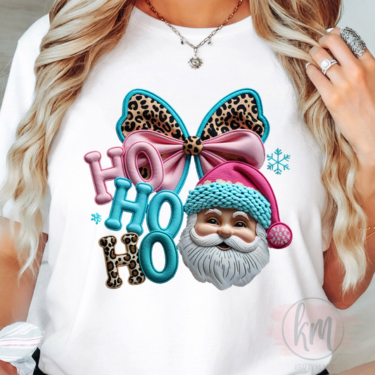 Ho Ho Ho Cheetah Santa 3D Faux Yarn Tshirt