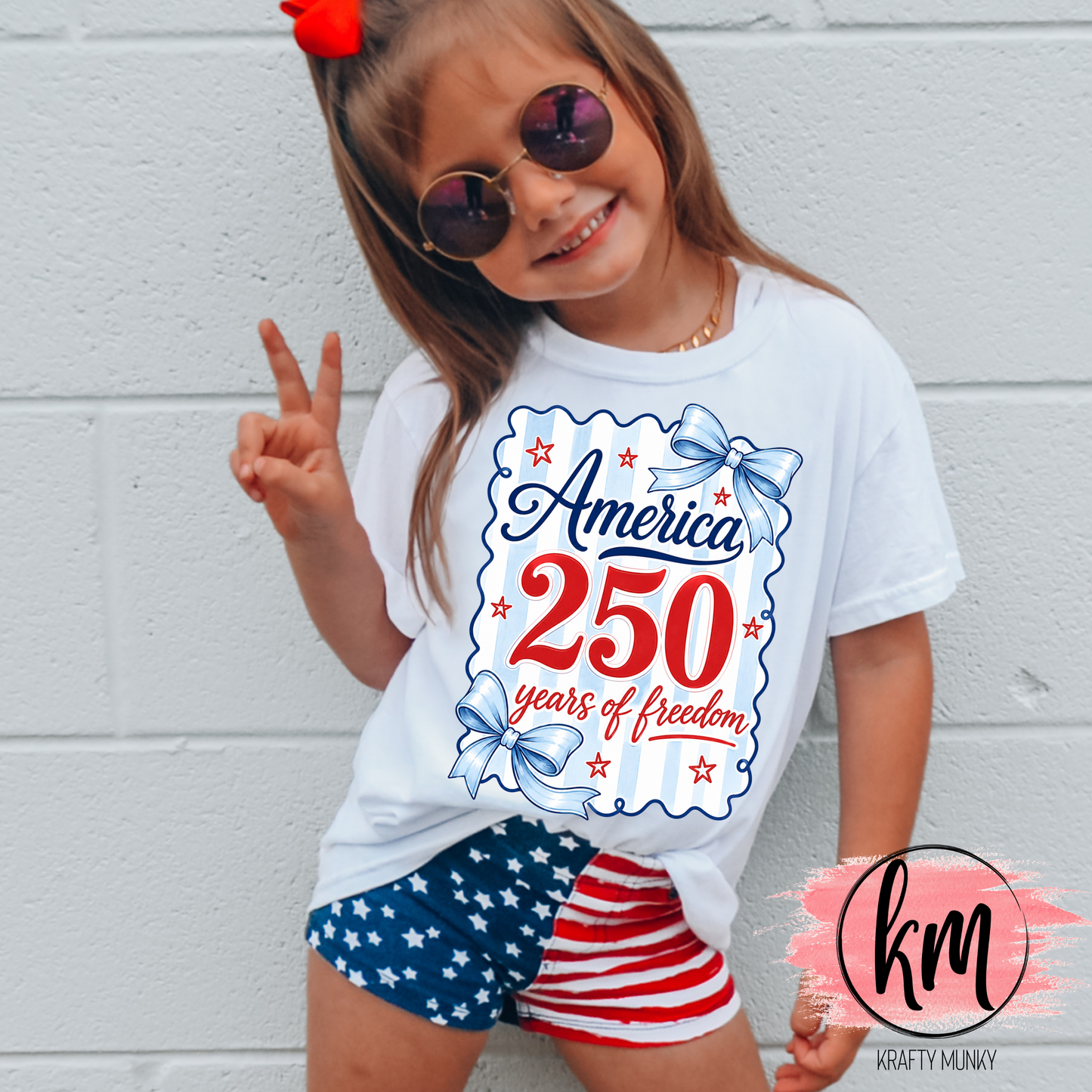 Patriotic Tshirt - America, Blue Bow Design