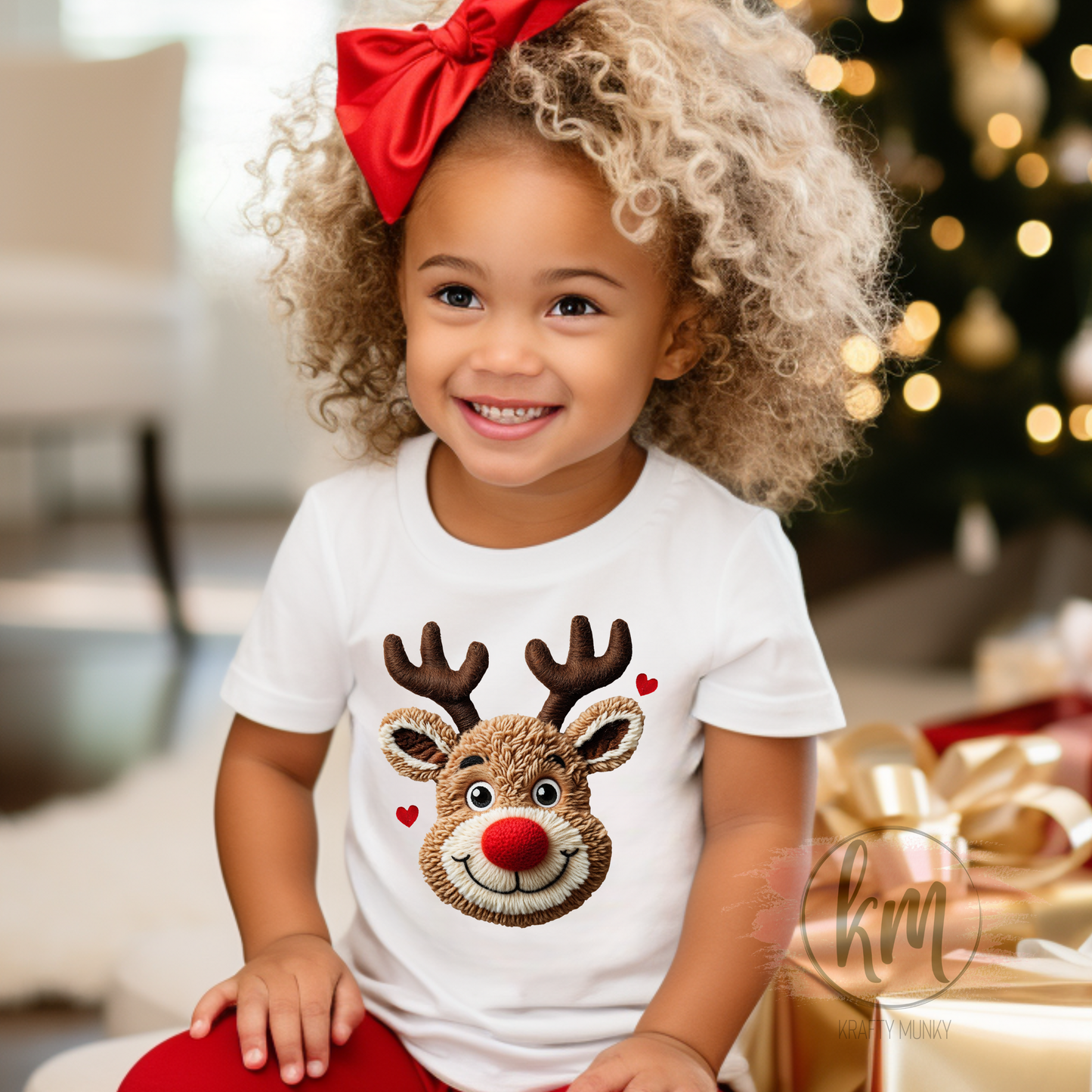 Reindeer Faux Yarn 3D T-Shirt – Cozy Texture Meets Holiday Charm