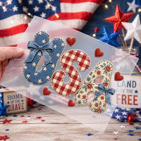 Patriotic DTF Print - USA quilt design