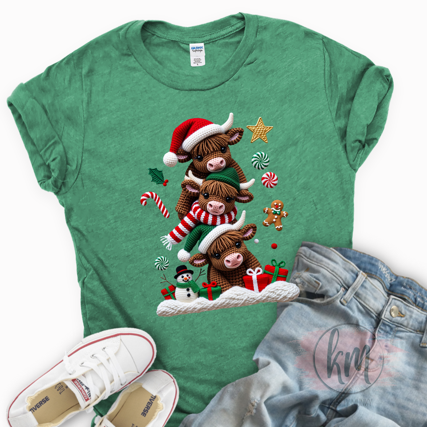 Cute Cow Pile Up 3D Faux Yarn Tshirt