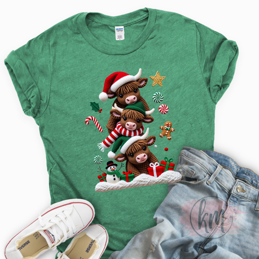 Cute Cow Pile Up 3D Faux Yarn Tshirt