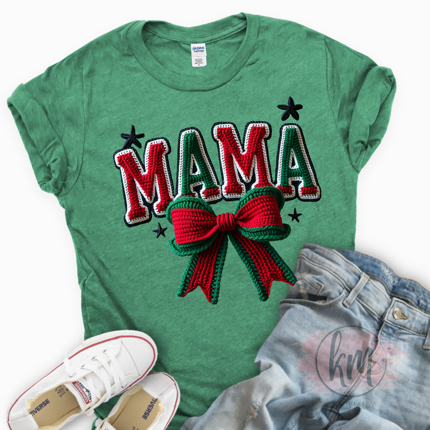 Mama 3D Faux Yarn Design T-Shirt