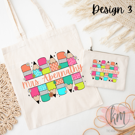 Personalized Tote Bag and Pencil Bag Set