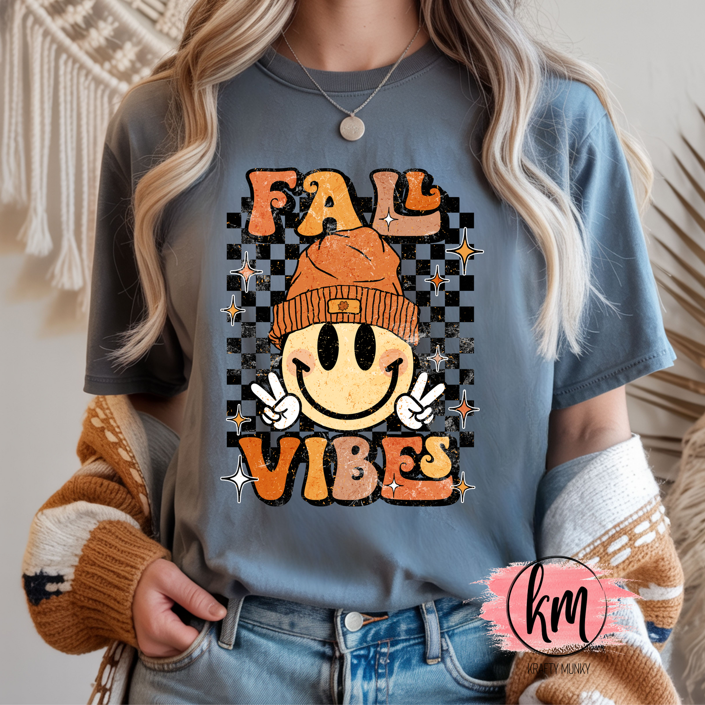Fall DTF Print, Fall Vibes Smiley Faces Design
