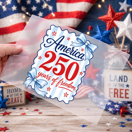 Patriotic DTF Print - America 250 Blue Bow Design