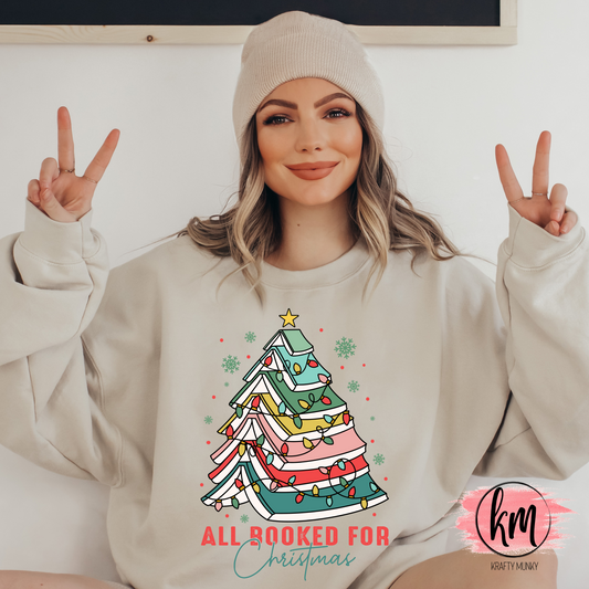 All Booked Up Christmas Sweatshirt, Cozy Book Lover Holiday Sweater