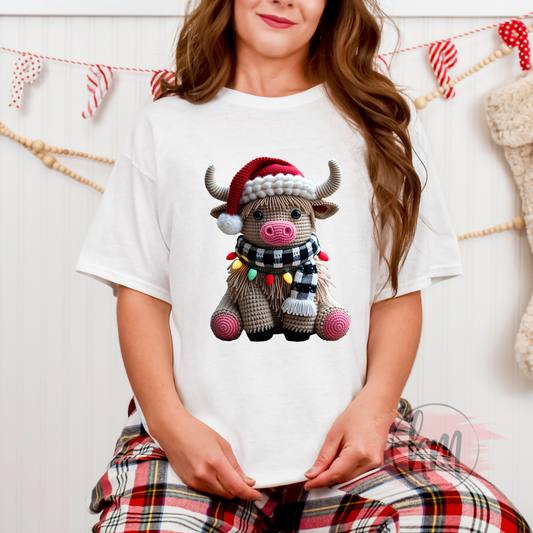 Christmas Cow 3D Faux Yarn Tshirt