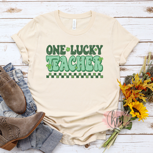 Retro One Lucky Teacher tshirt, St. Patrick's Day tshirt, St. Patty's Day shirt
