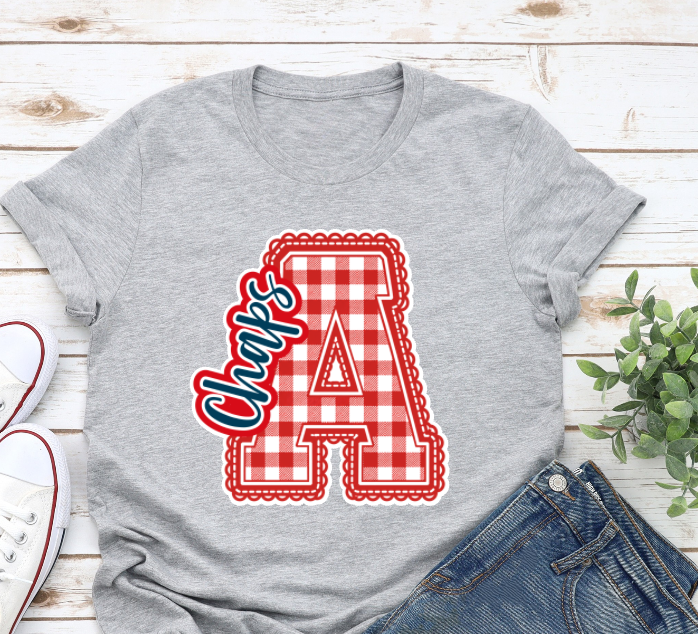Aubrey Chaps Gingham Letter A Design Tshirt
