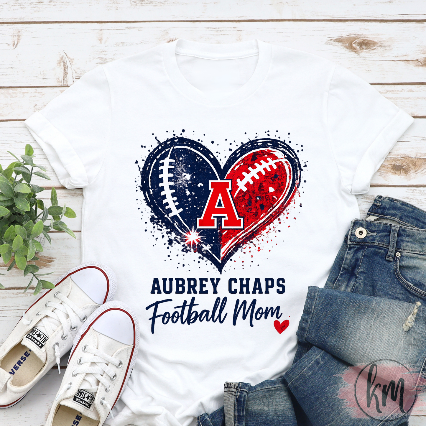 Aubrey Chaps Heart Football Mom Tshirt
