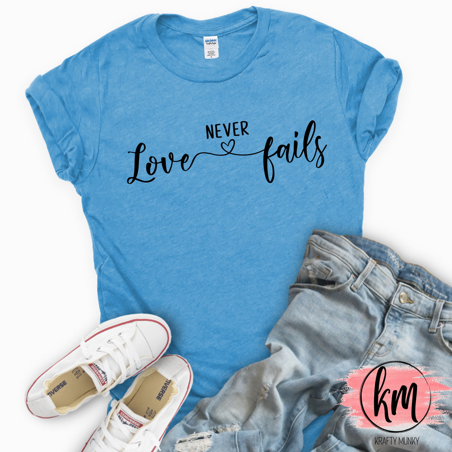 Love Never Fails T-Shirt, Christian Inspirational Tee