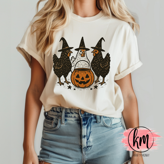 Halloween Chicken Tee, Cute Farm Animal Spooky Season T-Shirt