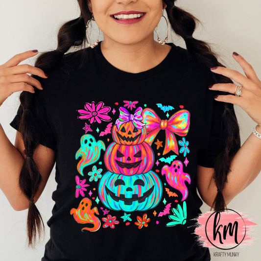 Neon Colored Cute Pumpkin Halloween Tshirt