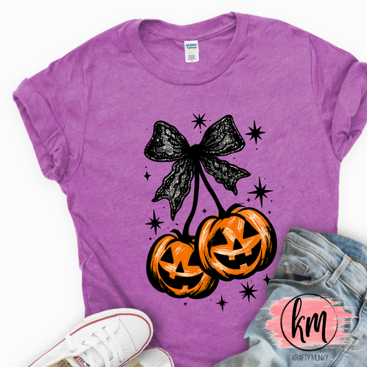 Halloween DTF Print, Halloween Cherry Pumpkin Design