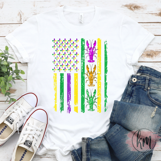 Mardi Gras Flag with Crawfish Tshirt