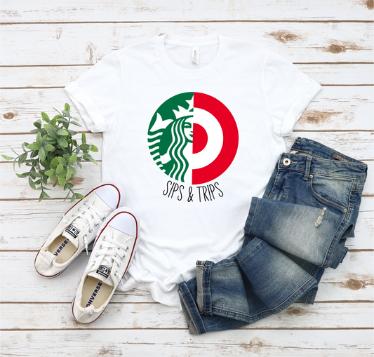Coffee & Shopping Shirt, Sips & Trips Trendy Graphic Tee