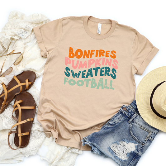 Fall DTF Print, Bonfires Pumpkins Sweaters Football Design