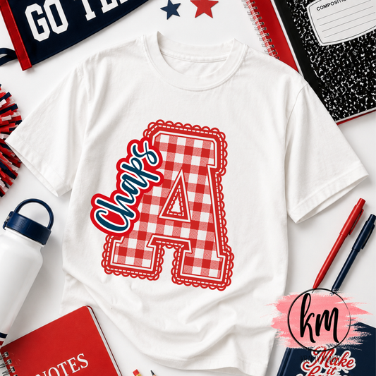 Aubrey Chaps Gingham Letter A Design Tshirt
