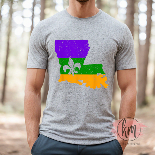 Mardi Gras Tshirt, Lousiana Boot Shape